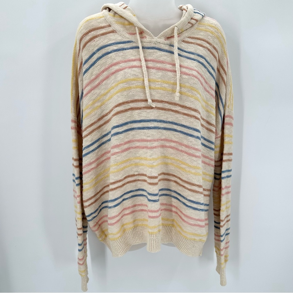 Stitches & Stripes Light Sweater Hooded Pullover Womens XL Cream Beige Striped